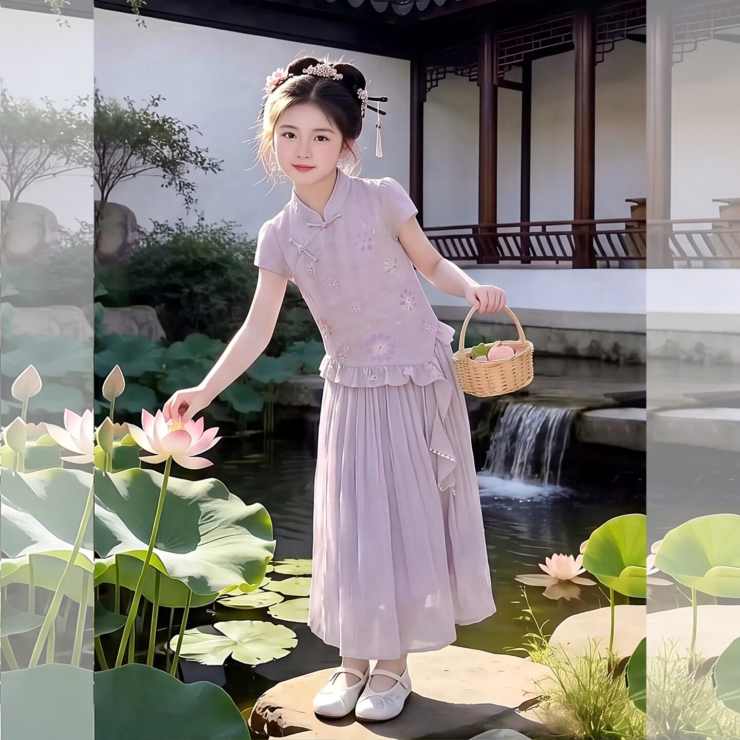 气质女童中式连衣裙2026夏季盘扣