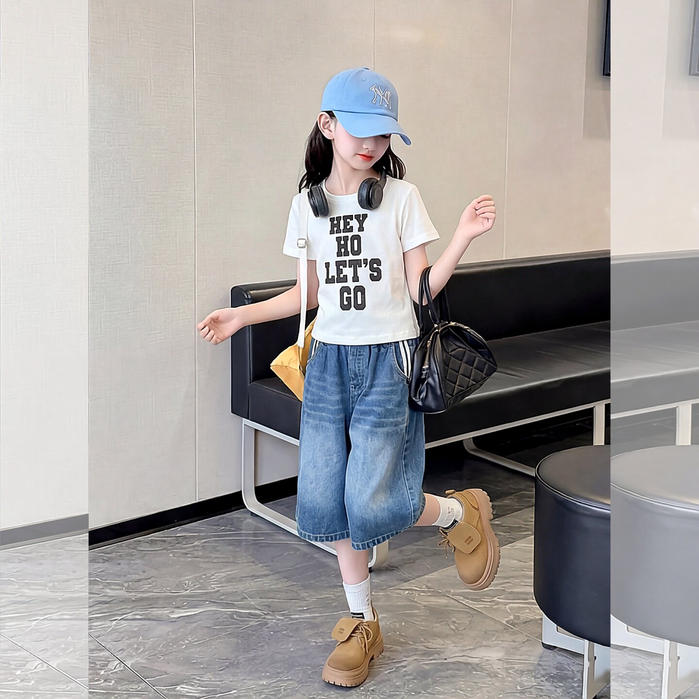 女童牛仔短裤夏季套装2026新款童