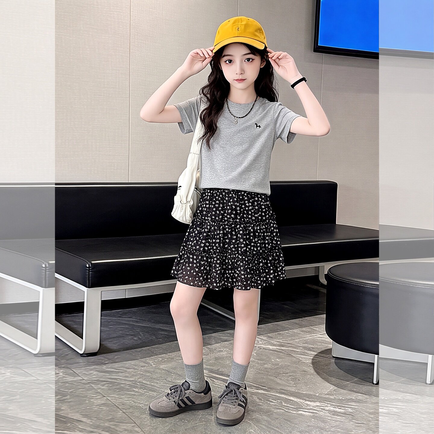 女童夏季套装2026新款中大童刺绣