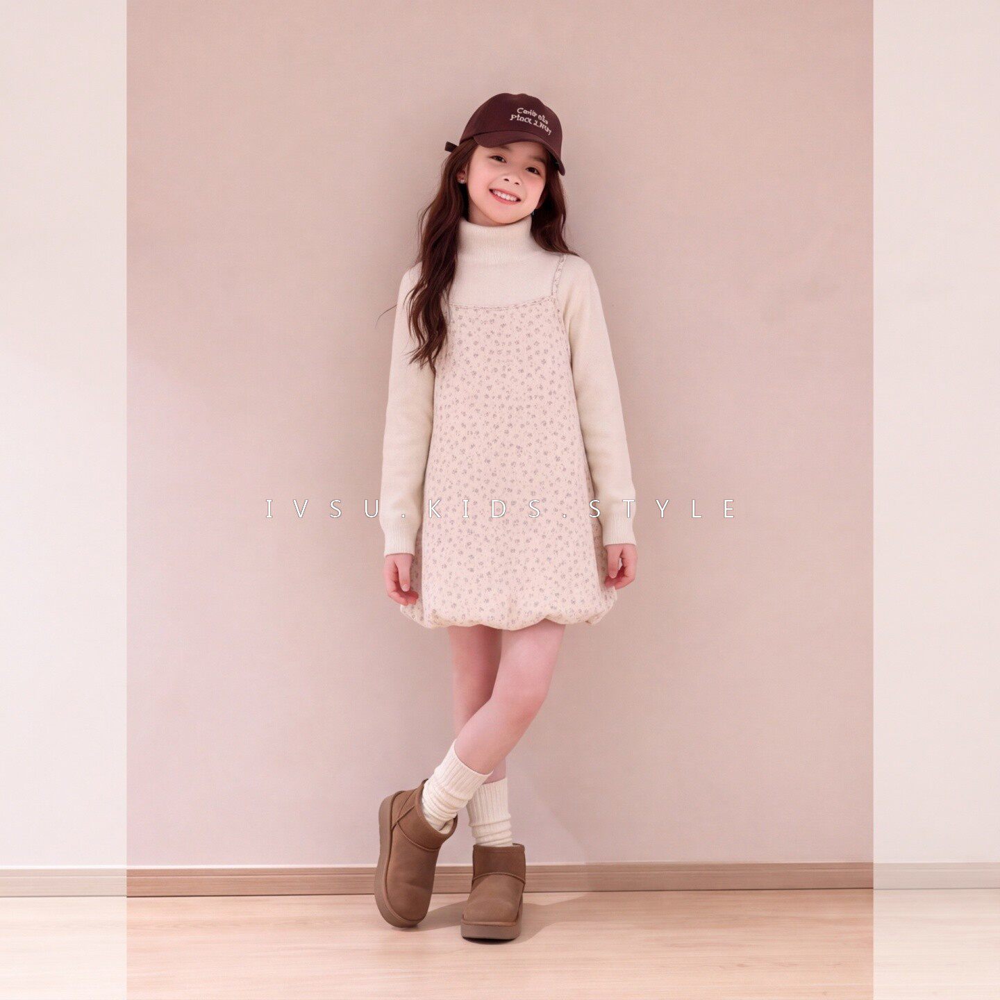 女童2026秋冬碎花背心连衣裙子巨