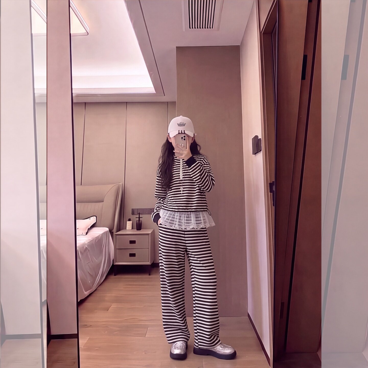 女童早秋条纹卫衣卫裤套装女孩巨