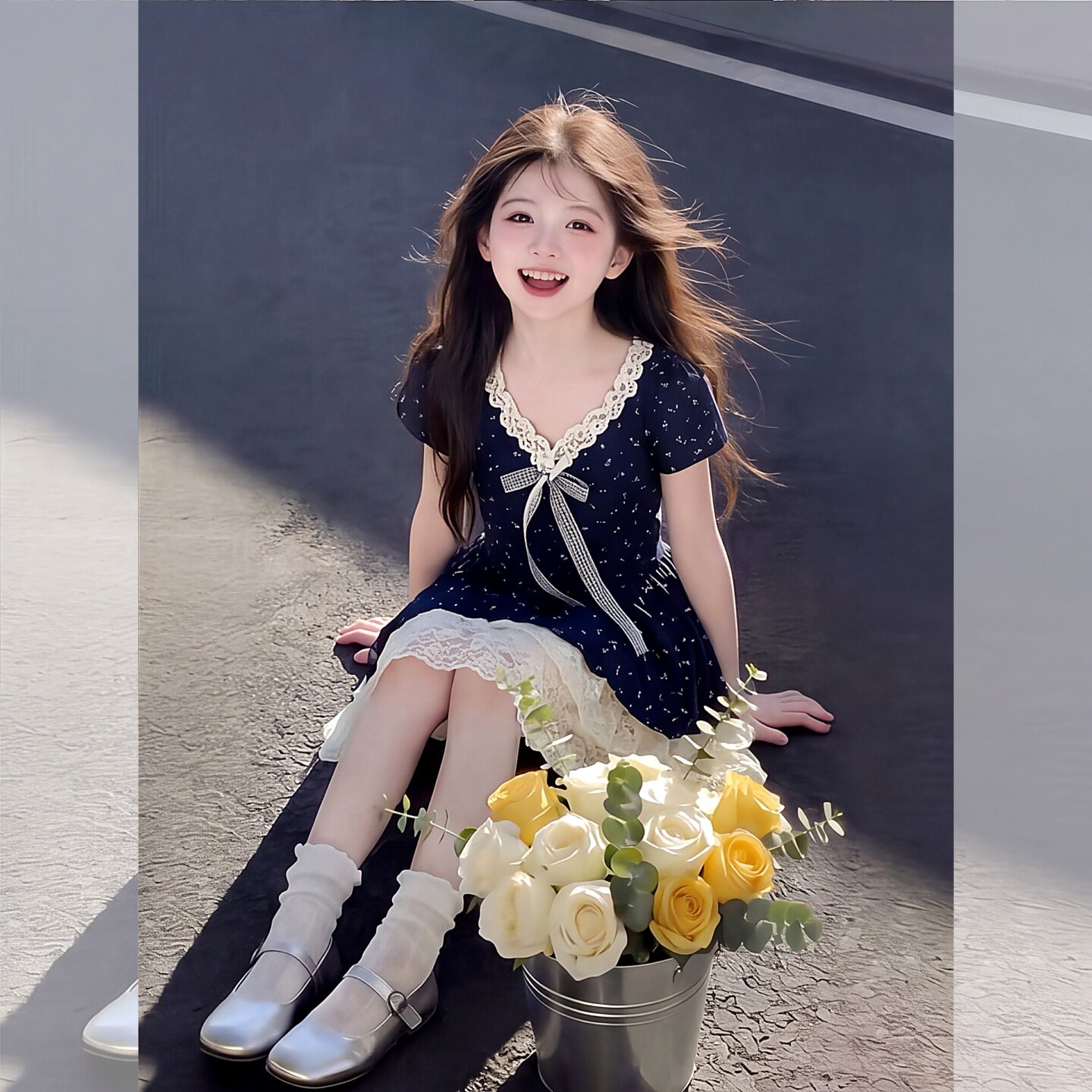 女大童夏季假两件碎花连衣裙2026