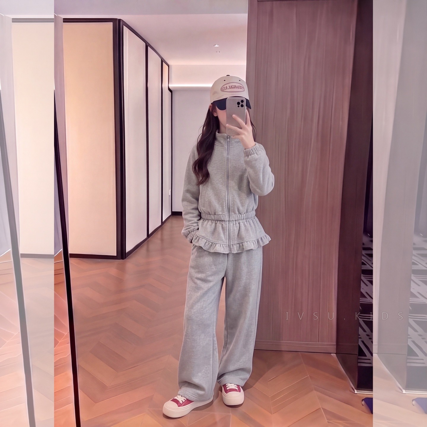 女童秋季韩系套装纯棉立领收腰荷