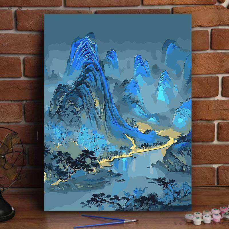 中式古风数字油画diy填色高颜值客厅房间装饰画减压解闷手工画