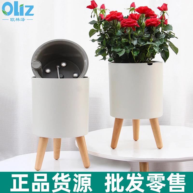现货北欧智能自动吸水绿萝套装电子花盆缺水报警客厅落地花架租摆