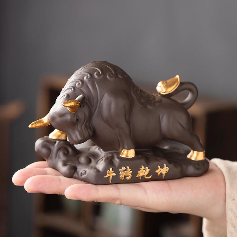 紫砂茶宠扭转干 干坤牛摆件可养生肖牛茶台茶盘装饰茶虫茶饰茶道