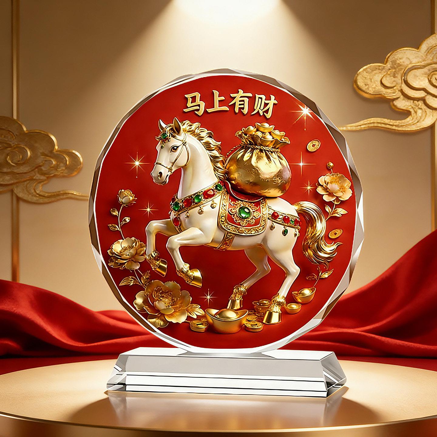 马上有财水晶摆饰高档创意桌面装饰客厅乔迁礼工艺礼品摆饰