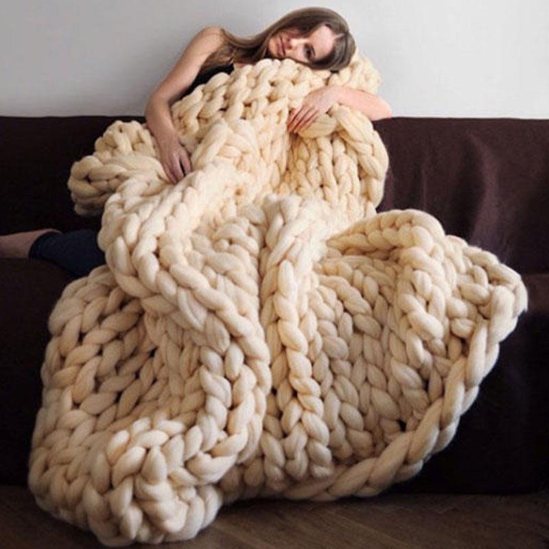 knitting blanket毛毯羊毛编织被子粗毛线成品毯子北欧针织毯拍照