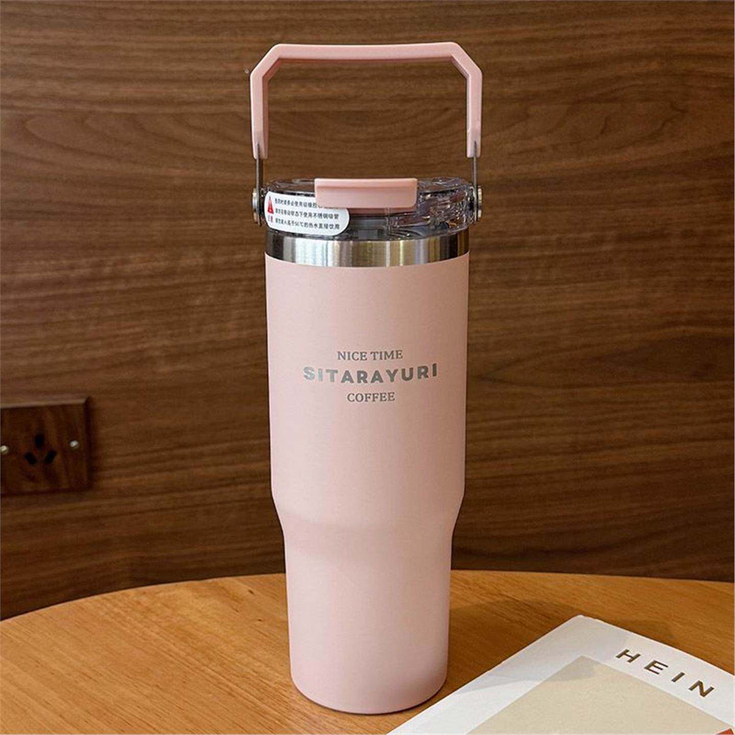 吸管风保温杯冰霸便携式女生高颜值杯简约双饮咖啡大容量水杯ins