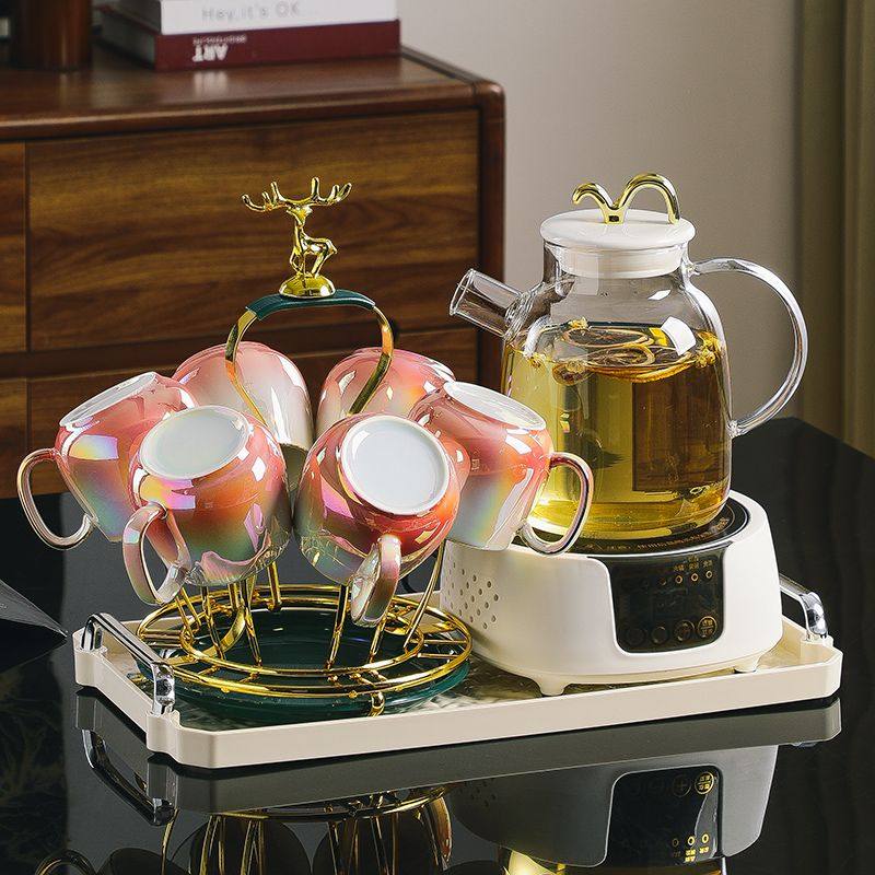 轻奢高颜值玻璃茶壶套装花茶具养生壶结婚乔迁送礼茶具水杯套装