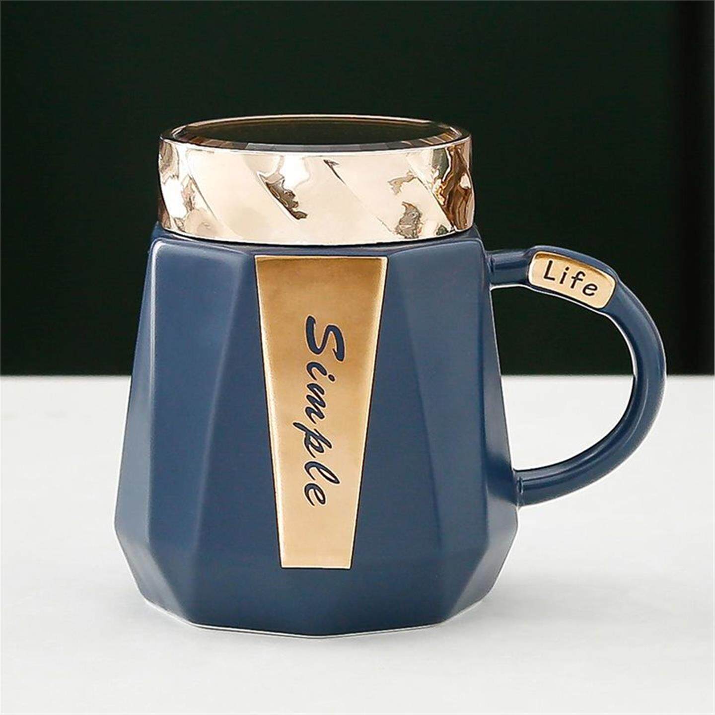 牛奶家用茶杯杯子马克杯简约杯北欧带盖创意咖啡杯陶瓷办公室镜面