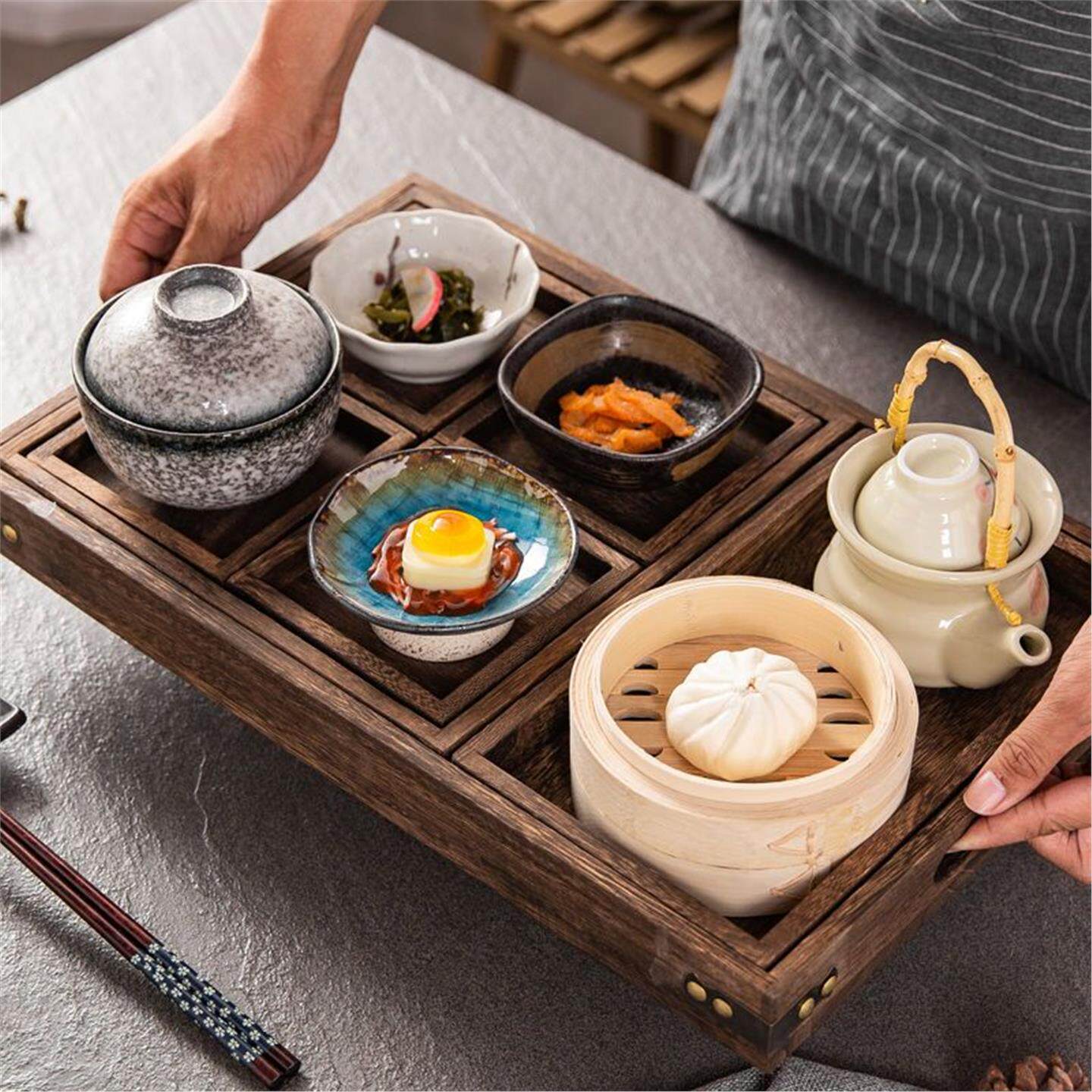 小吃六件套干茶水果盘托盘复古日式碟组合套装杯月子餐餐厅长方形