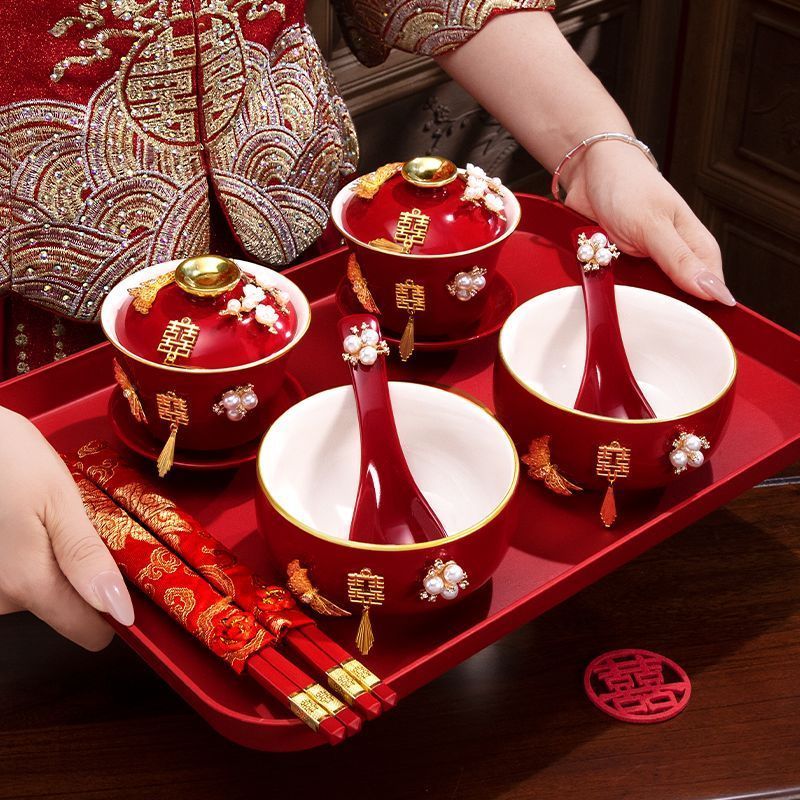 结婚敬茶套装杯一整红色喜
