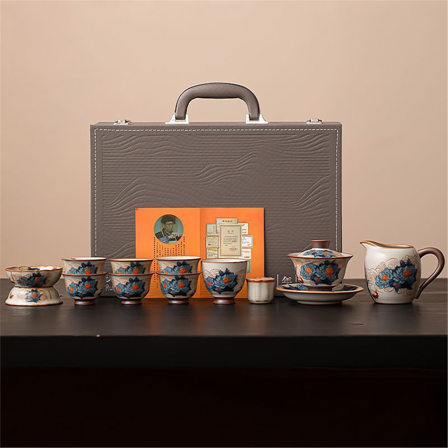 茶壶功夫2026新年套装汝窑茶具大师级茶杯伴手牡丹花新款礼盒装