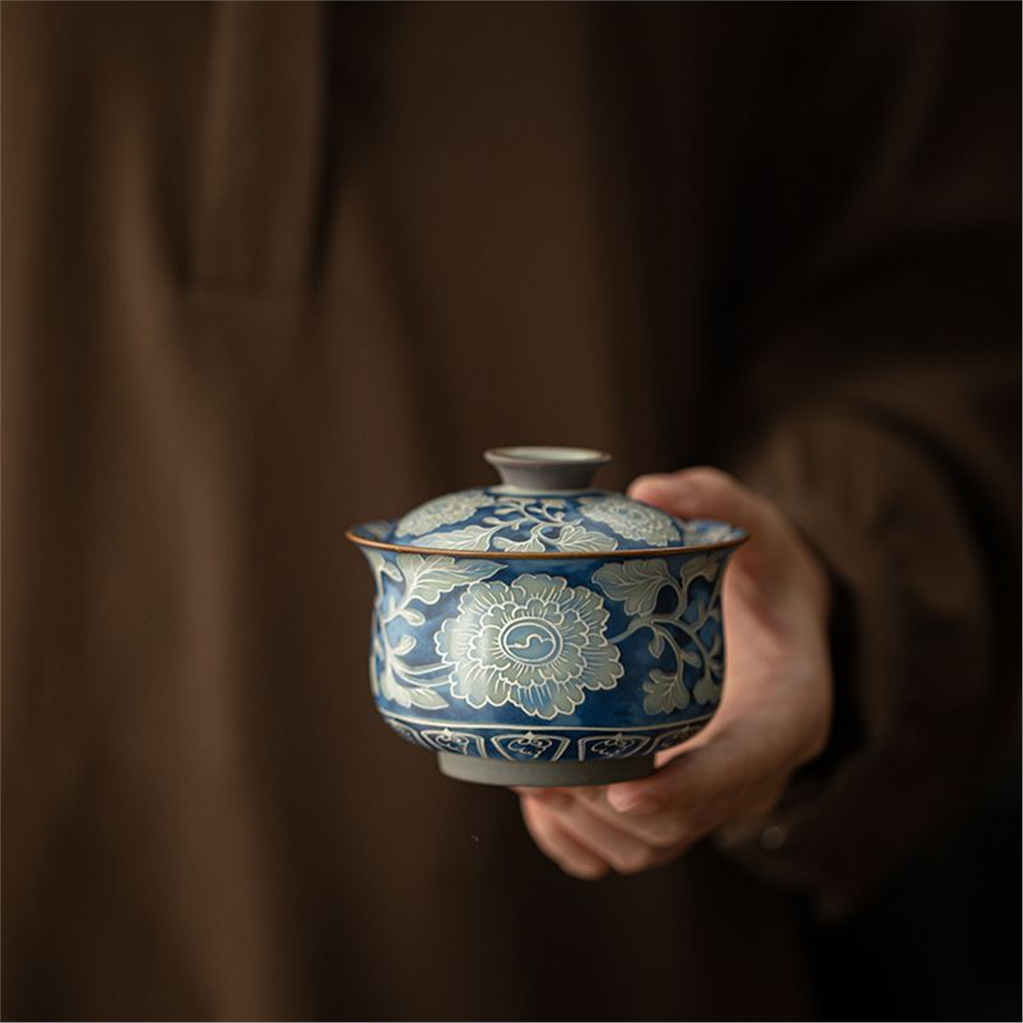 不悬停陶瓷单个盖碗茶杯布