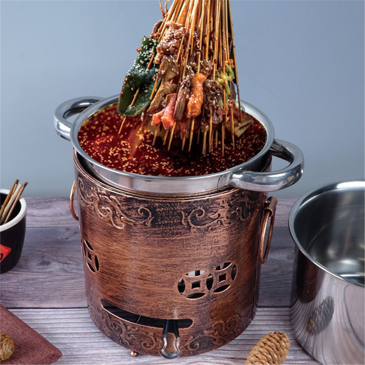 不锈钢防风麻辣肚锅毛商用