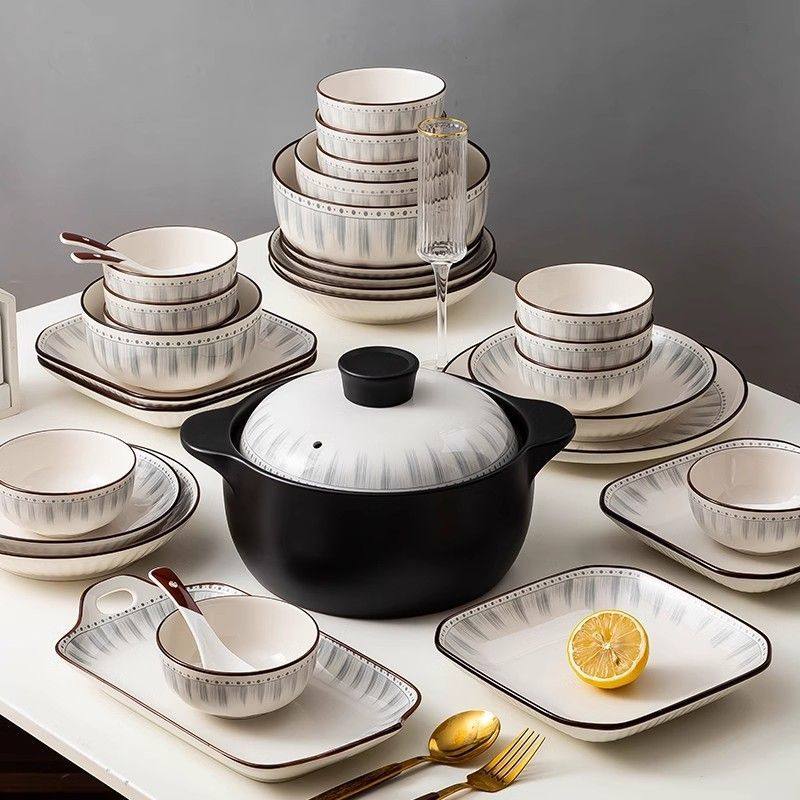 碗碟套装家用2025新款釉下彩景德镇陶瓷碗具简约碗盘碗筷乔迁餐具