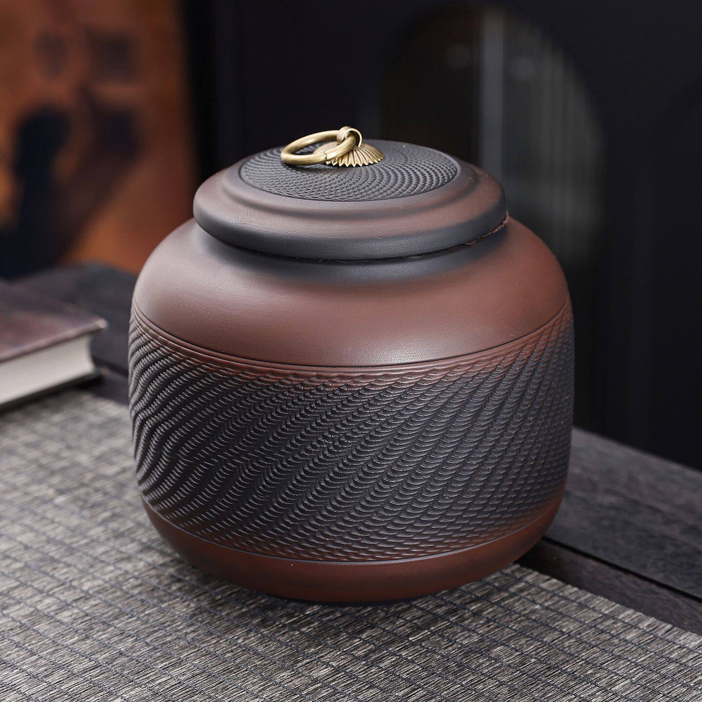 紫陶刀有盖密封家用茶罐叶