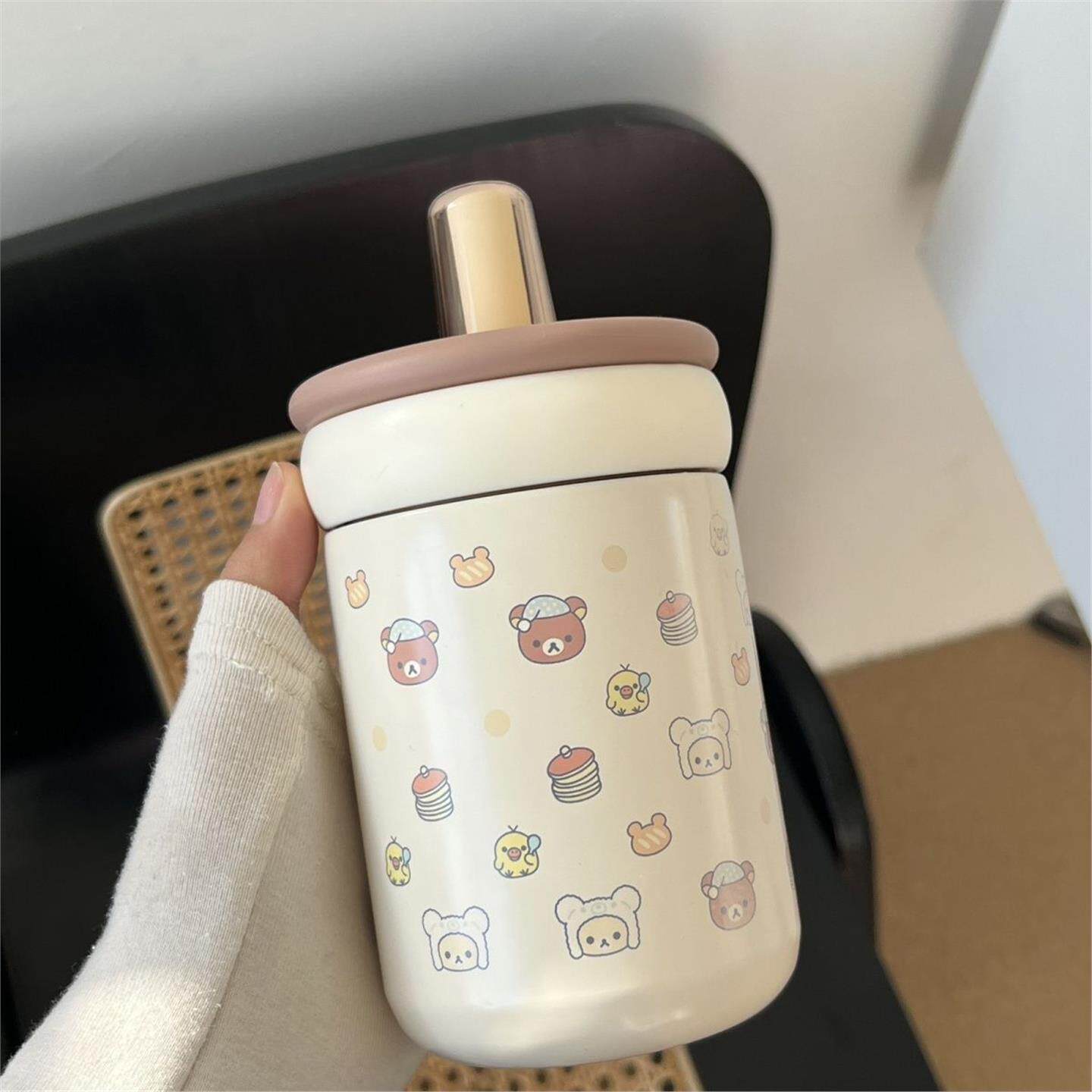 可爱保温杯吸管女生子水新