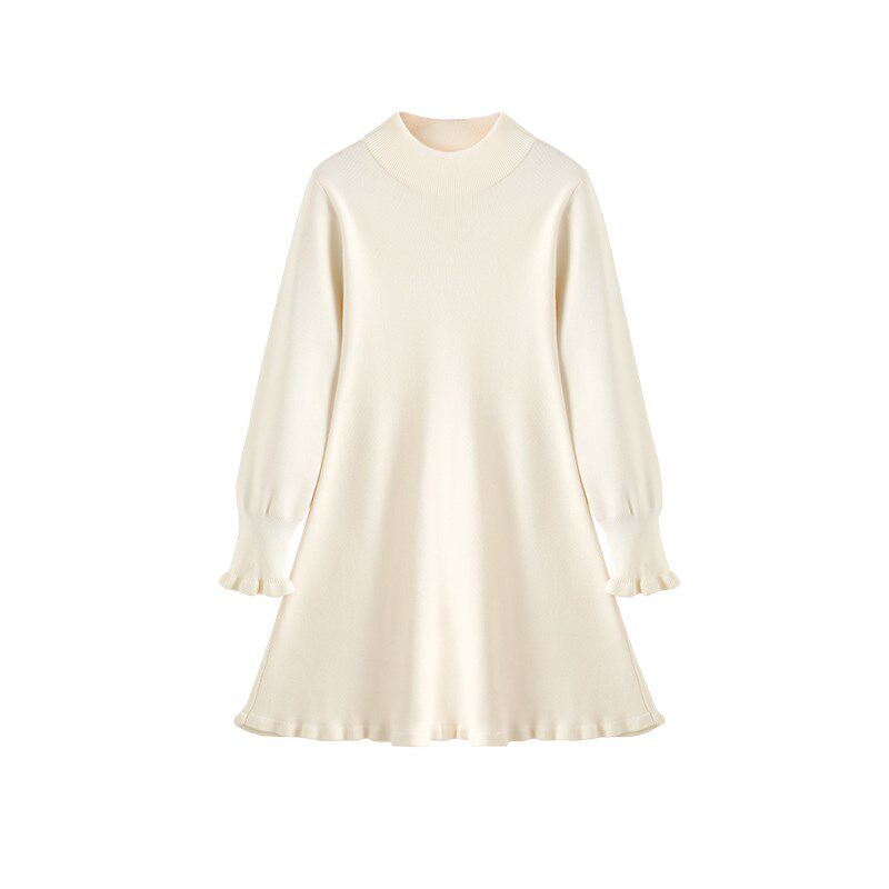 黑色修身中长款针织连衣裙女秋冬新款打底a字裙内搭小个子毛衣裙