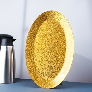 加厚蛋形金色烧鹅盘椭圆乳猪盘高档烧鹅烧鸭盘大果盘菜盘烤乳猪盘