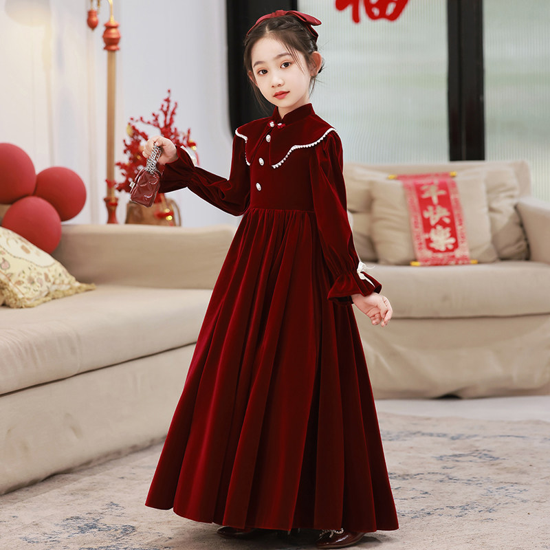 花童婚礼小女孩礼服秋冬女童钢琴演奏高端公主裙儿童主持人演出服