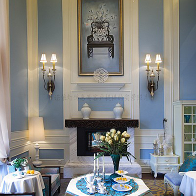 美式壁灯客厅背景墙无线复古楼梯过道免接线充电拉线单双头长壁灯