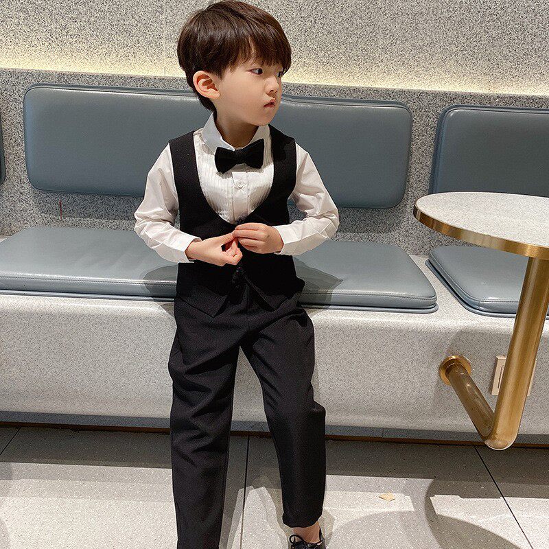 男童西装马甲套装春秋儿童礼服背带裤走秀钢琴演出服小孩花童西服