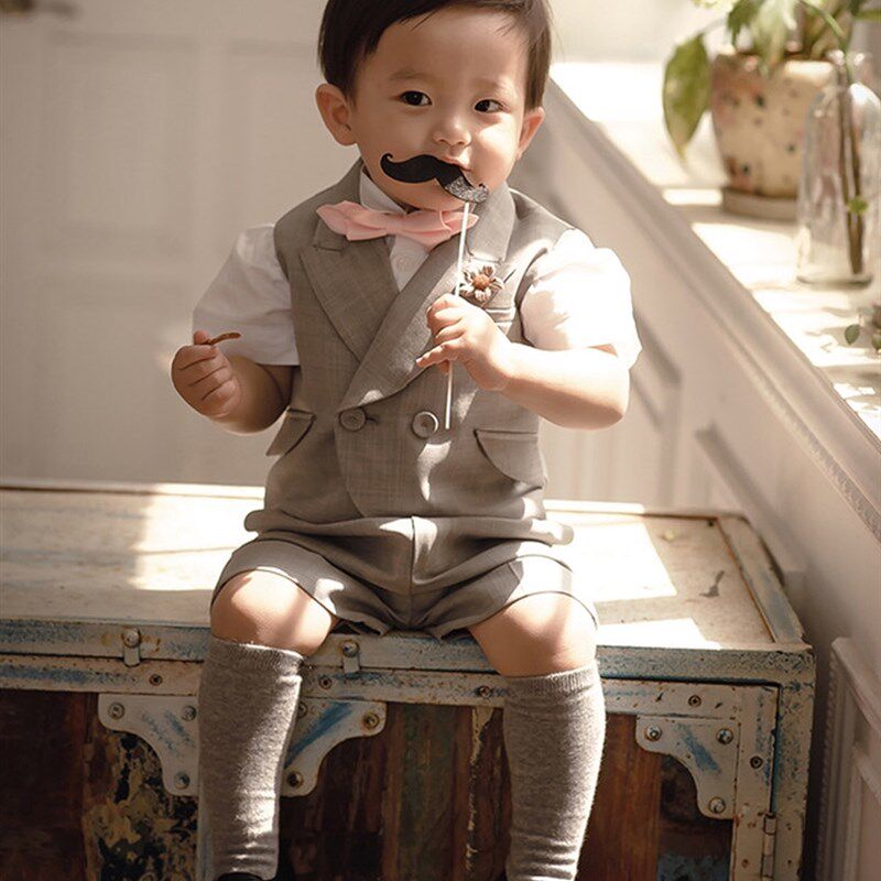 高端宝宝西服套装一周岁生日西装套装男童夏季花童婚礼小男孩礼服
