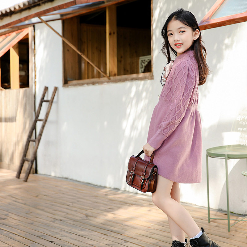 女童连衣裙冬装中大童洋气长款毛衣裙儿童童装学院风裙子秋冬打底