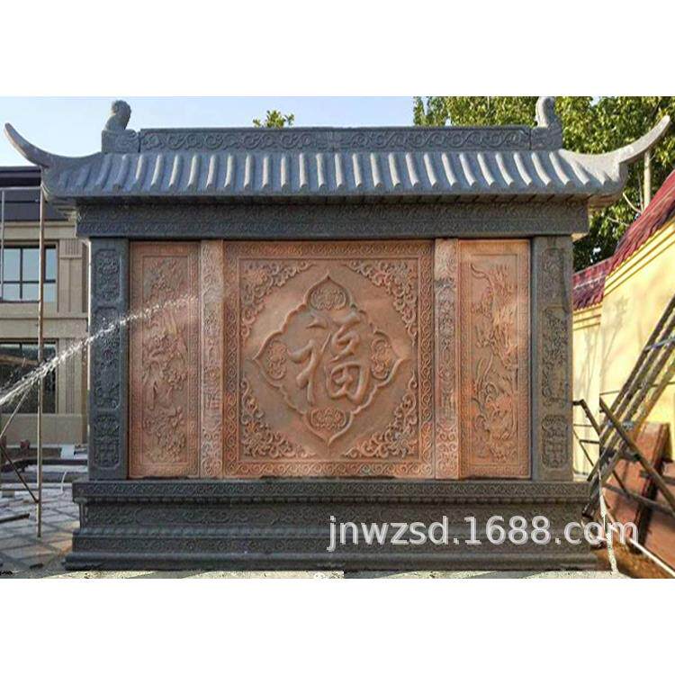 别墅大门屏风石雕 庭院福字浮雕照壁图片 景观浮雕墙制作价格