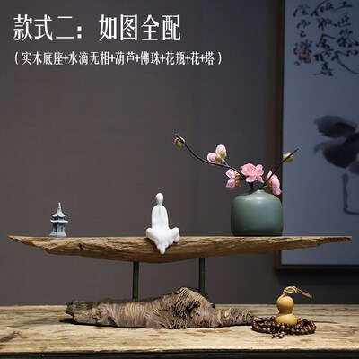 新中式陶瓷禅意摆件天然风化木枯木艺术装饰品茶室客厅电视柜酒店