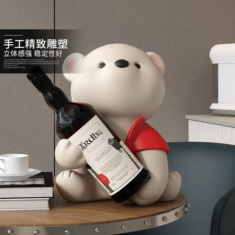 红色熊红酒架摆件新年礼物酒柜装饰品客厅展示柜开业高级感置物架