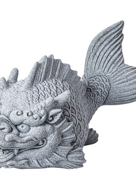 创意龙鱼茶宠茶玩摆件青砂石鱼缸造景客厅桌面装饰中式鱼化龙礼物