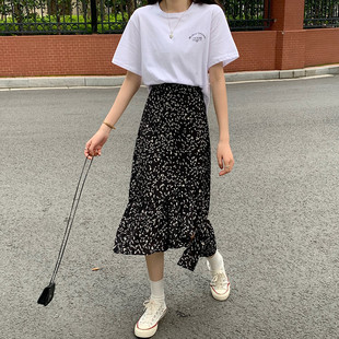 大码女雪纺半身裙子夏季2020新款复古鱼尾裙胖MM高腰中长款A字裙