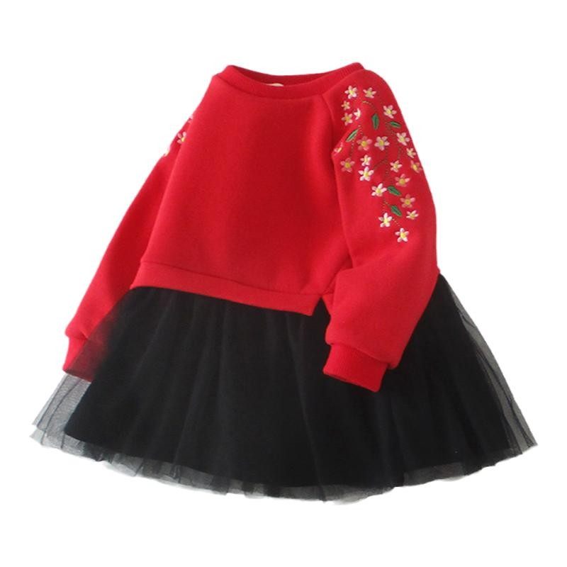 小女童宝宝红色连衣裙冬季婴儿童秋冬装公主卫衣服裙子洋气加绒厚