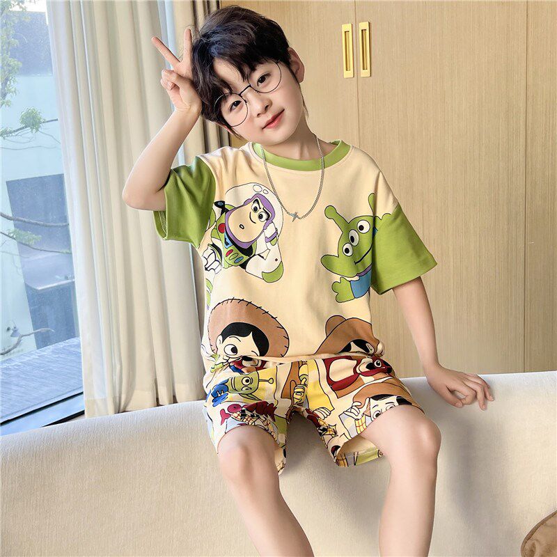 男童睡衣2025新款夏季薄款纯棉短袖儿童中大童男孩家居服两件套装