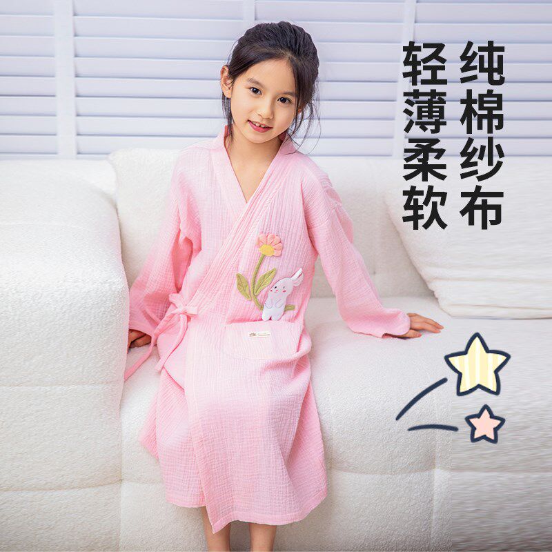 儿童浴巾浴袍纯棉纱布吸水夏季家用可穿裹女童成人薄2024新款全棉