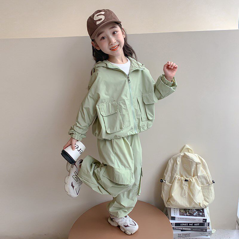 儿童外套裤子套装2024新款春秋小女孩户外工装女童休闲两件套秋款