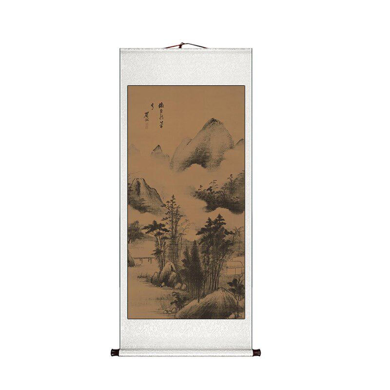 古画卷轴挂画新中式进门玄关装饰画走廊过道正对门中国风仿古壁画