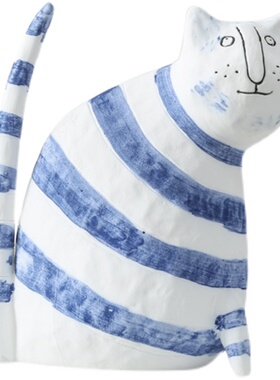 北欧手绘猫咪动物陶瓷摆件桌面玄关博古架酒店别墅样板间软装饰品