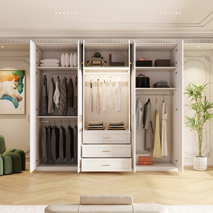 法式复古奶油风衣柜卧室家用推拉门美式到顶置顶实木定制储物欧式