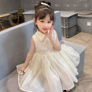 女童网纱连衣裙夏季洋气女孩蓬蓬裙高级感生日礼服儿童白色公主裙