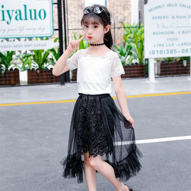 。8夏季女童短袖5连衣裙6儿童7套装9小女孩白色10礼服11-13岁公主