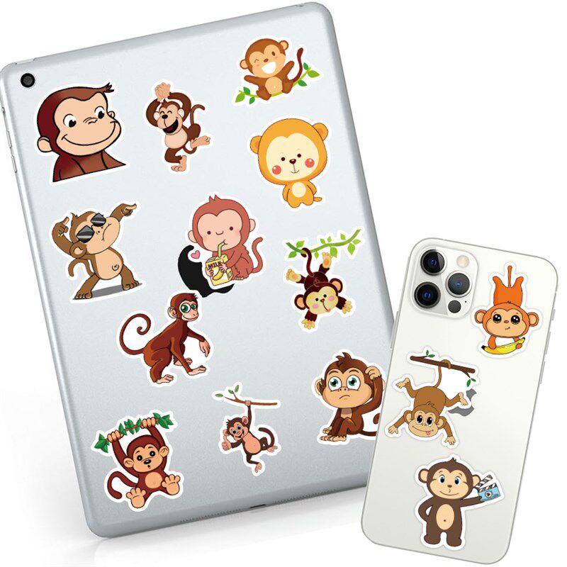 50张卡通可爱小猴子儿童奖励贴文具盒水杯本子装饰防水手账贴纸小