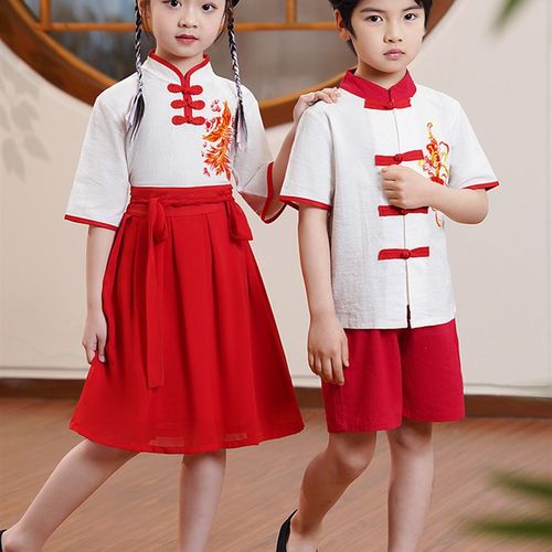 六一儿童汉服中国风唐装男女童国学服班服套装古装演出朗诵服装