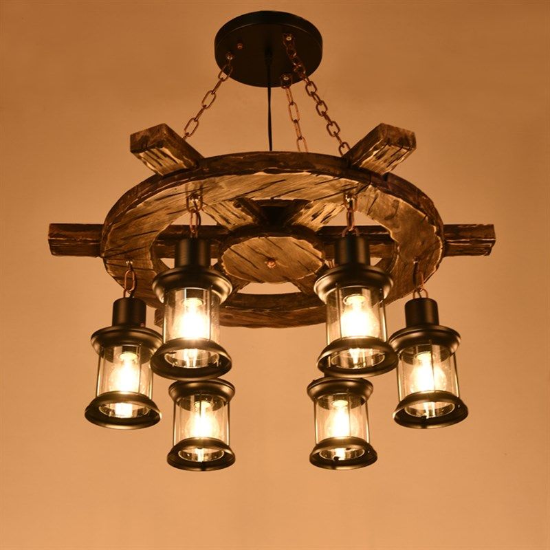 美式工业风复古实木个性怀旧酒吧loft网伽船木舵咖啡厅仿古吊灯