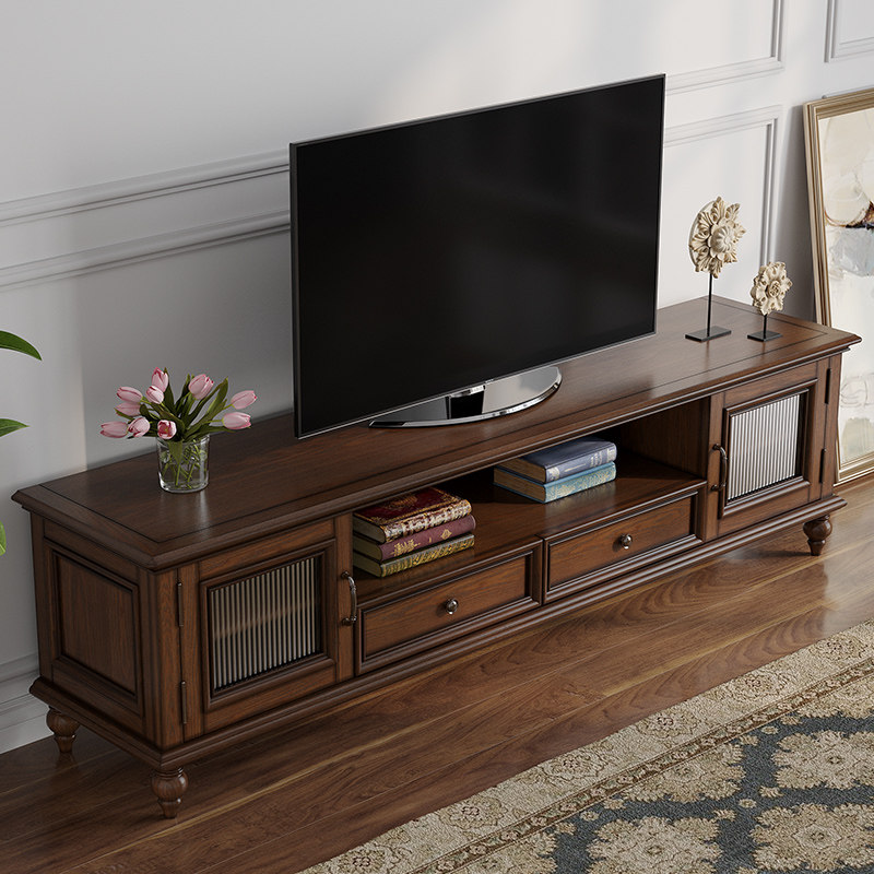 美式乡村实木电视柜简约客厅视听柜地柜茶几电视墙组合电视机柜