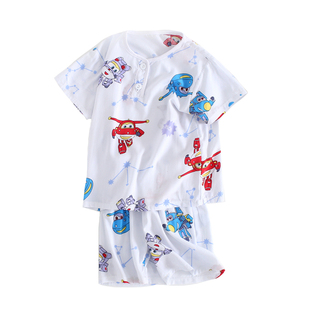 女童男童小宝宝空调服家居服薄 短裤 夏季 绵绸儿童睡衣棉绸男孩短袖