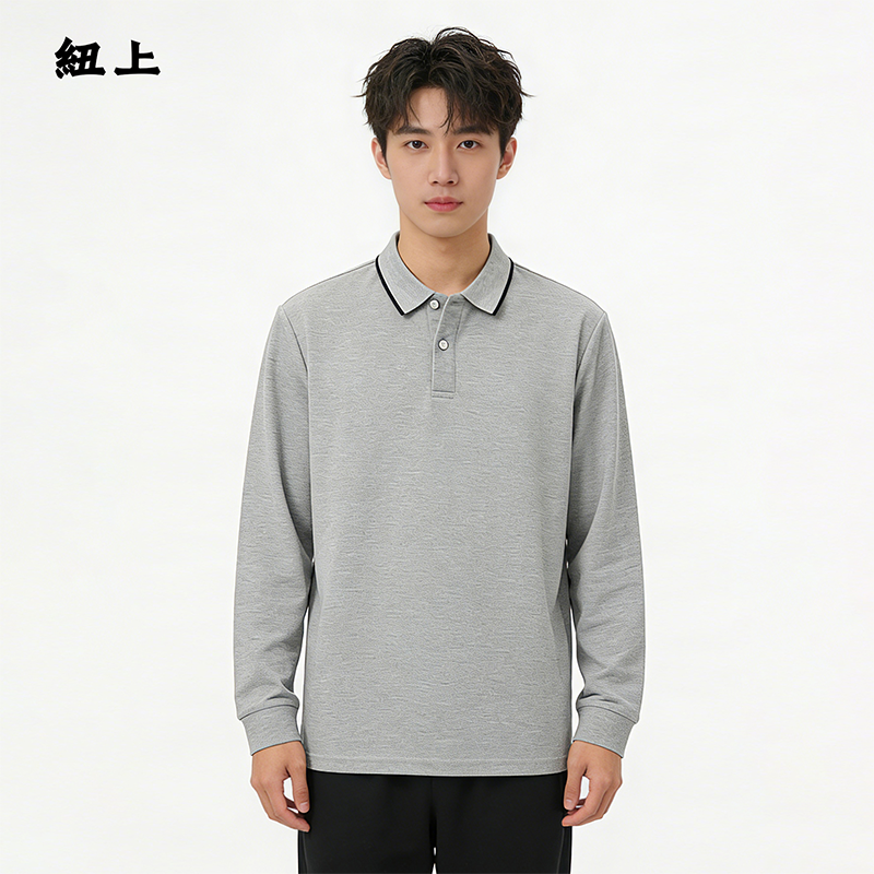 纽上春季男款纯色翻领长袖POLO衫男式商务休闲上衣高级感Polo衫
